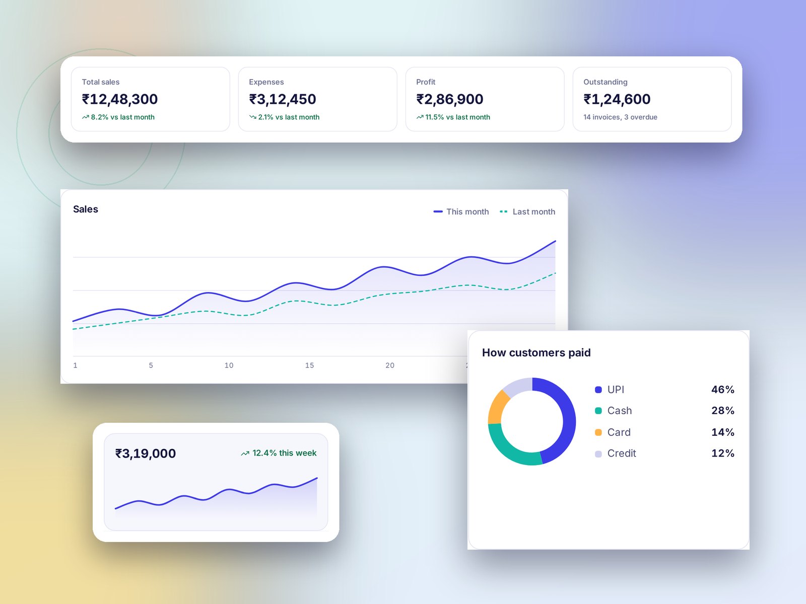 Sales reports with a chart and how customers paid