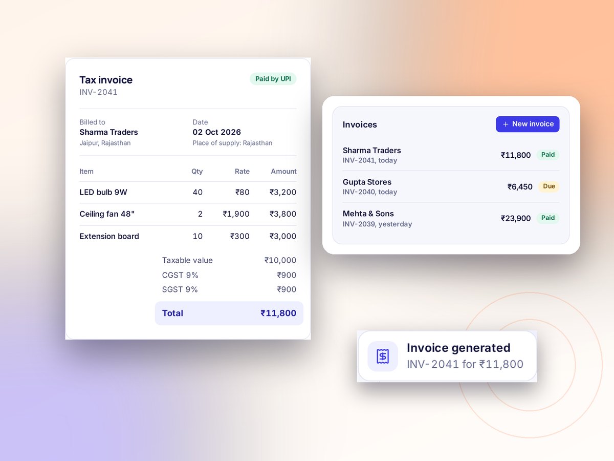 A tax invoice beside the list of recent invoices