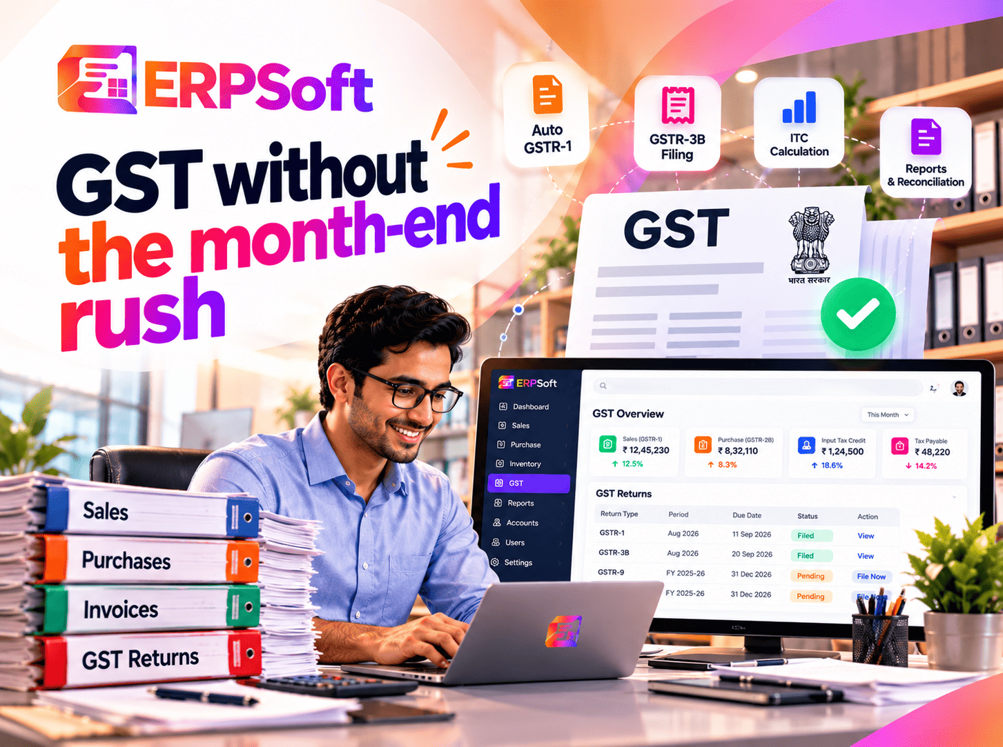 The GST summary for the month with a sales chart and payment split